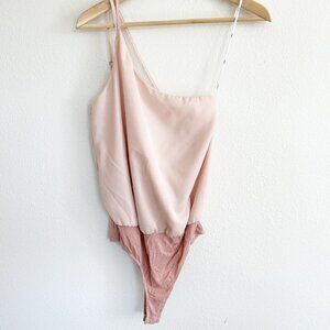Lulus Strappy Bodysuit One Shoulder Blush Pink Chiffon Sz S
